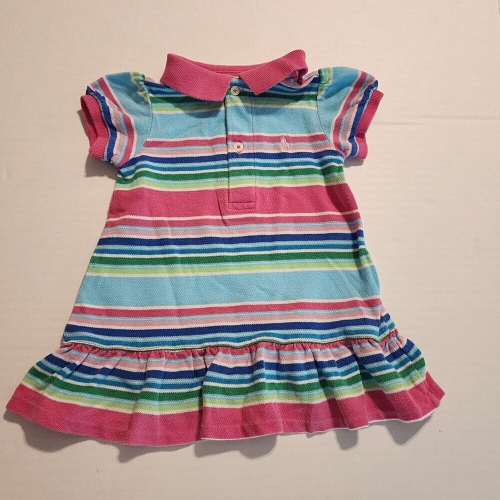 Ralph Lauren Baby Girl Striped Polo Dress 6M Multicolor 100% Cotton